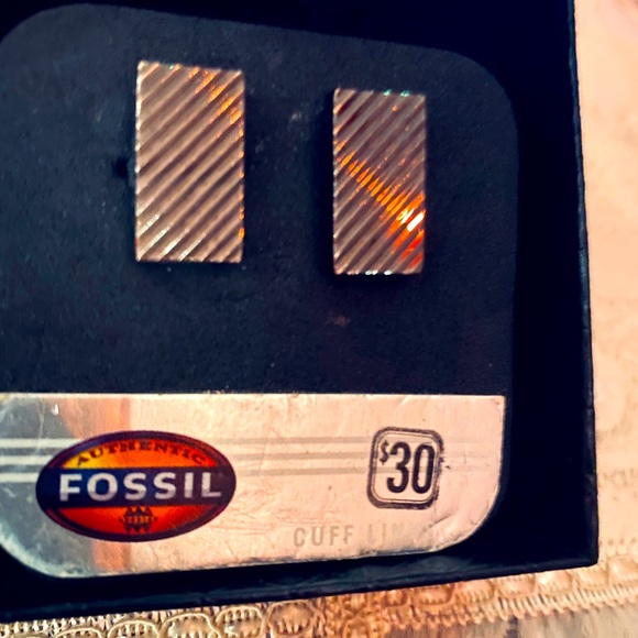FOSSIL CUFFLINKS, Stylish & Classy Silver & Black Rectangular, NWT! - Picture 13 of 13